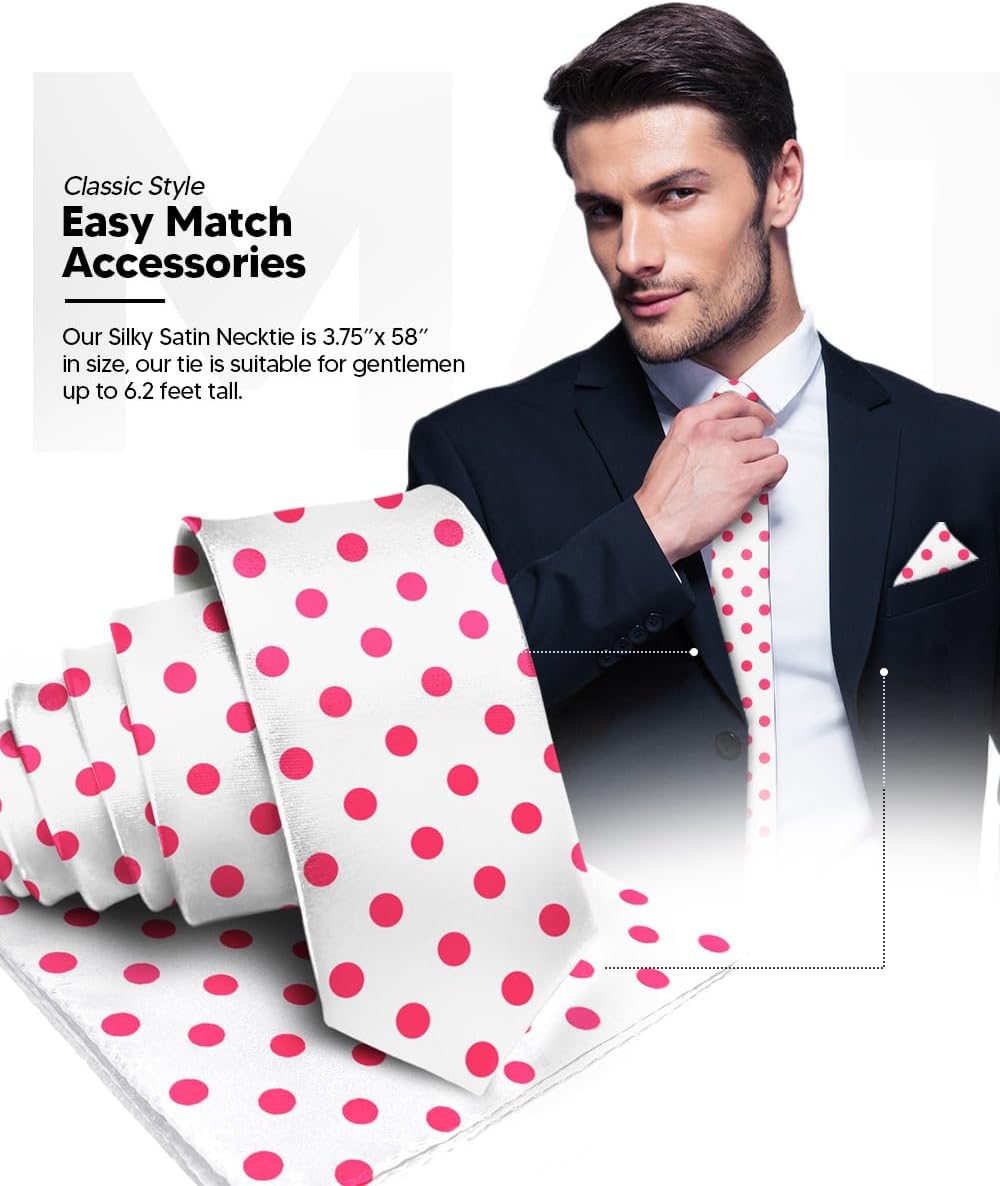 Satin Polka Dot Necktie & Pocket Square Set for Men - Matching Men's Tie Set