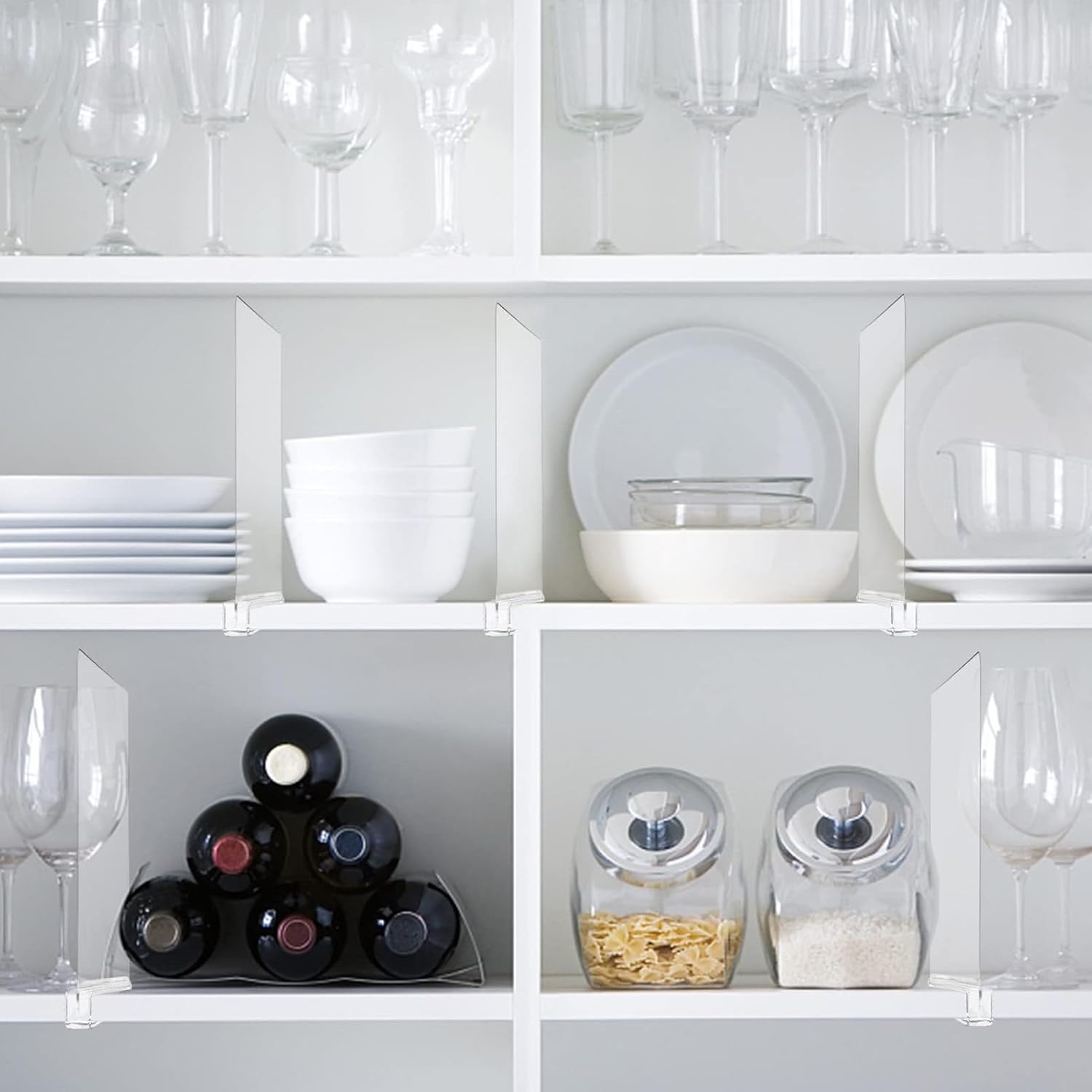 2/4/6 PCS Fitted Shelf Dividers, Transparent Stable Closet Organization Classification Partitions Closet Organizer for Home Wood Shelf and Cabinets Closet Storage Separator 6pcs