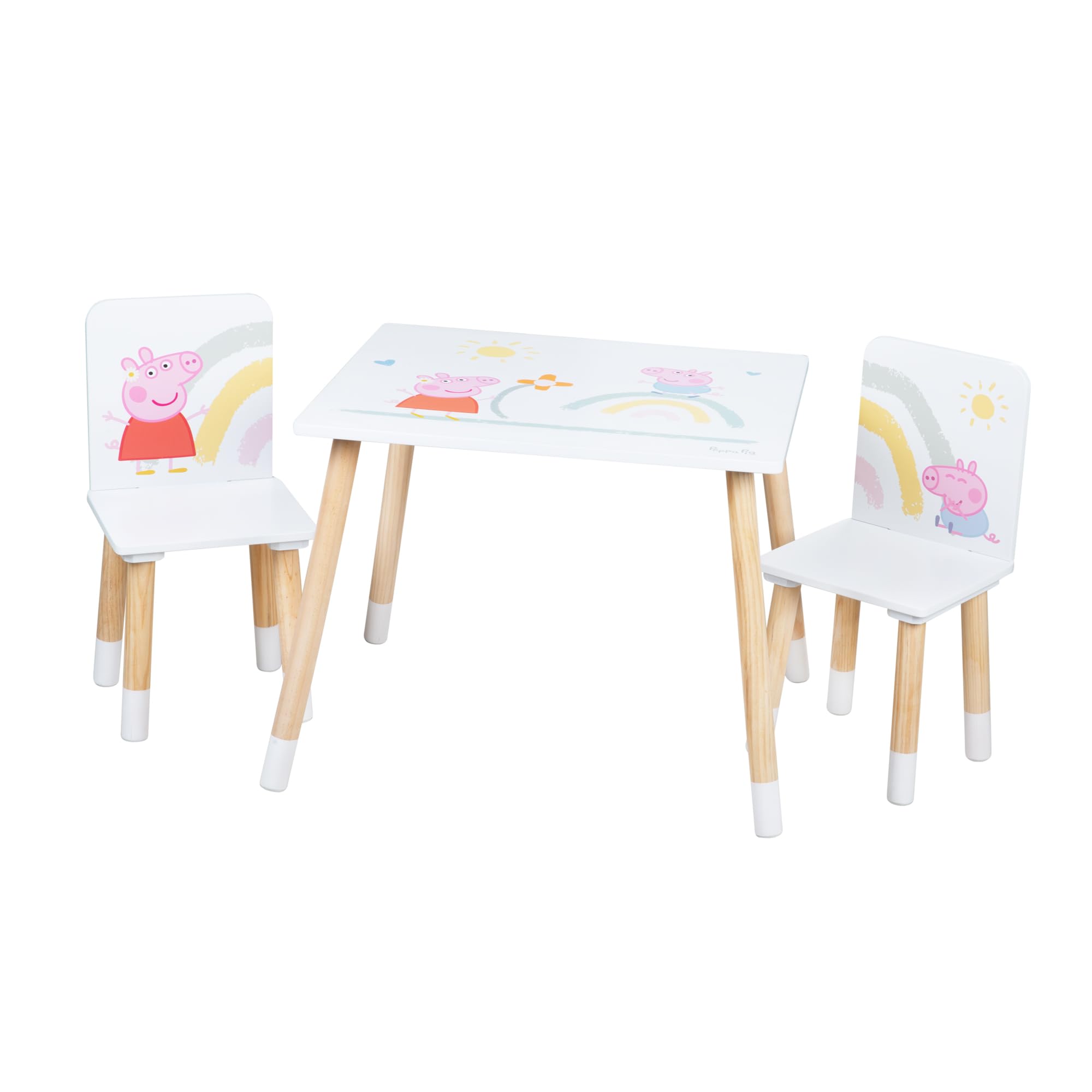 roba Ensemble Table et 2 Chaises Enfants Peppa Pig - Pieds en Bois Massif - pour Filles et Garçons de 2 Ans et Plus - Motif Truie Cochon et Arc-en-Ciel - Rose/Blanc