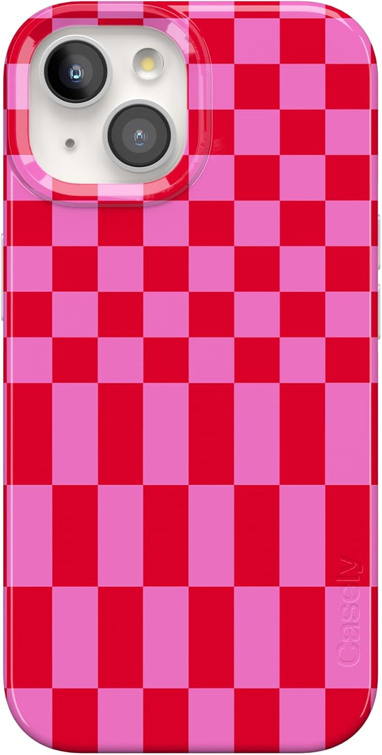 Casely iPhone 15 Case | Vibe Check | Pink Checkerboard | Compatible with MagSafe | Classic Ultra Slim Design