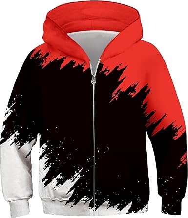 Idgreatim 6-14T Boys Zip Up Hoodies Kids 3D Graphic Hoody Sweatshirt Zipper Pullover with Pockets
