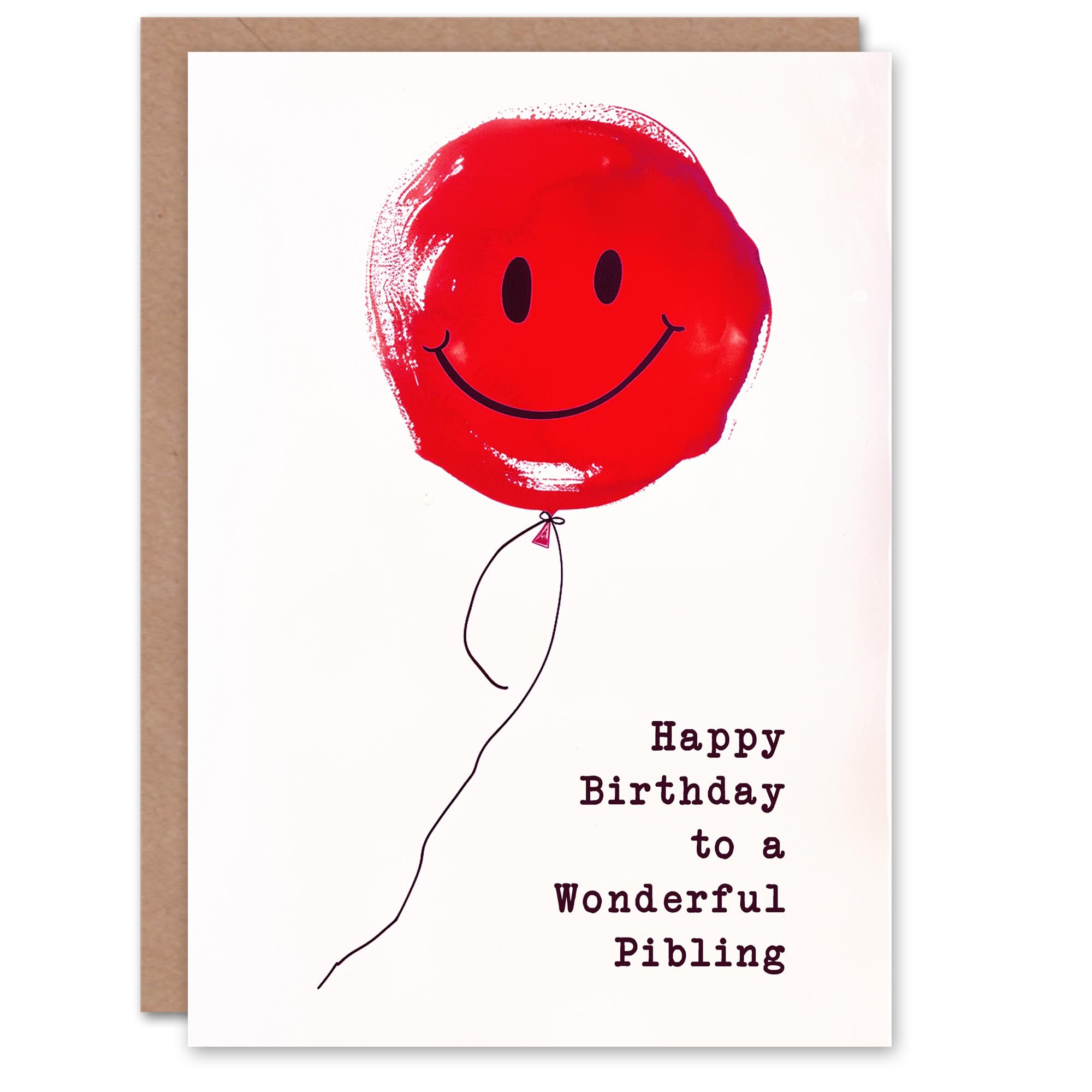 Artery8 Happy Birthday to a Wonderful Pibling Simple Smiley Face Red Balloon Fun Non Binary Gender Neutral Card