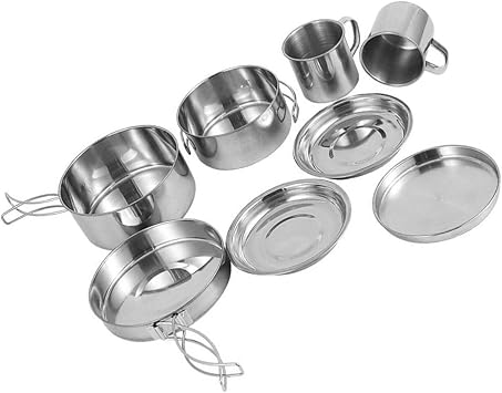 Stainless Steel Cookware Set, Stainless Steel Pots and Pots Set | Stackable Pots and Pans with Foldable Handles, Camping Cooking Kit for 2, Dishwasher and Oven Safe