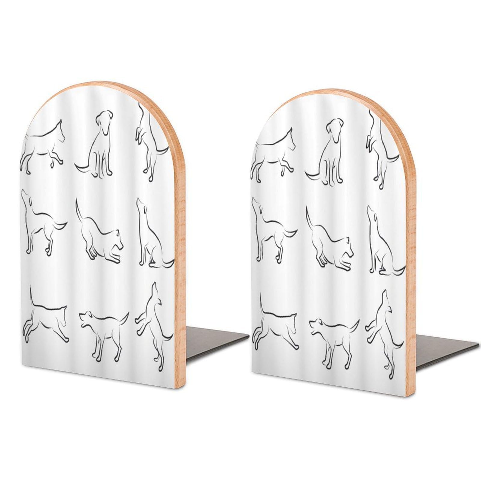 Puppy Moving Around Scratching Simple Life Work Beech Wood Bookends Heavy Duty Book Organizers Desktop File Holder for Office Home Bookshelf