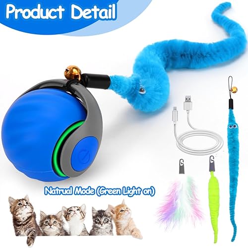 Miniatura 7 de Pelota de juguete interactiva para gatos, juguetes rápidos para gatos de interior con colas de plumas para perseguir, estimulación en movimiento,