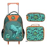Kit Mochila Rodinha Lancheira Térmica Estojo Lost World Yins YS42188 (Verde)