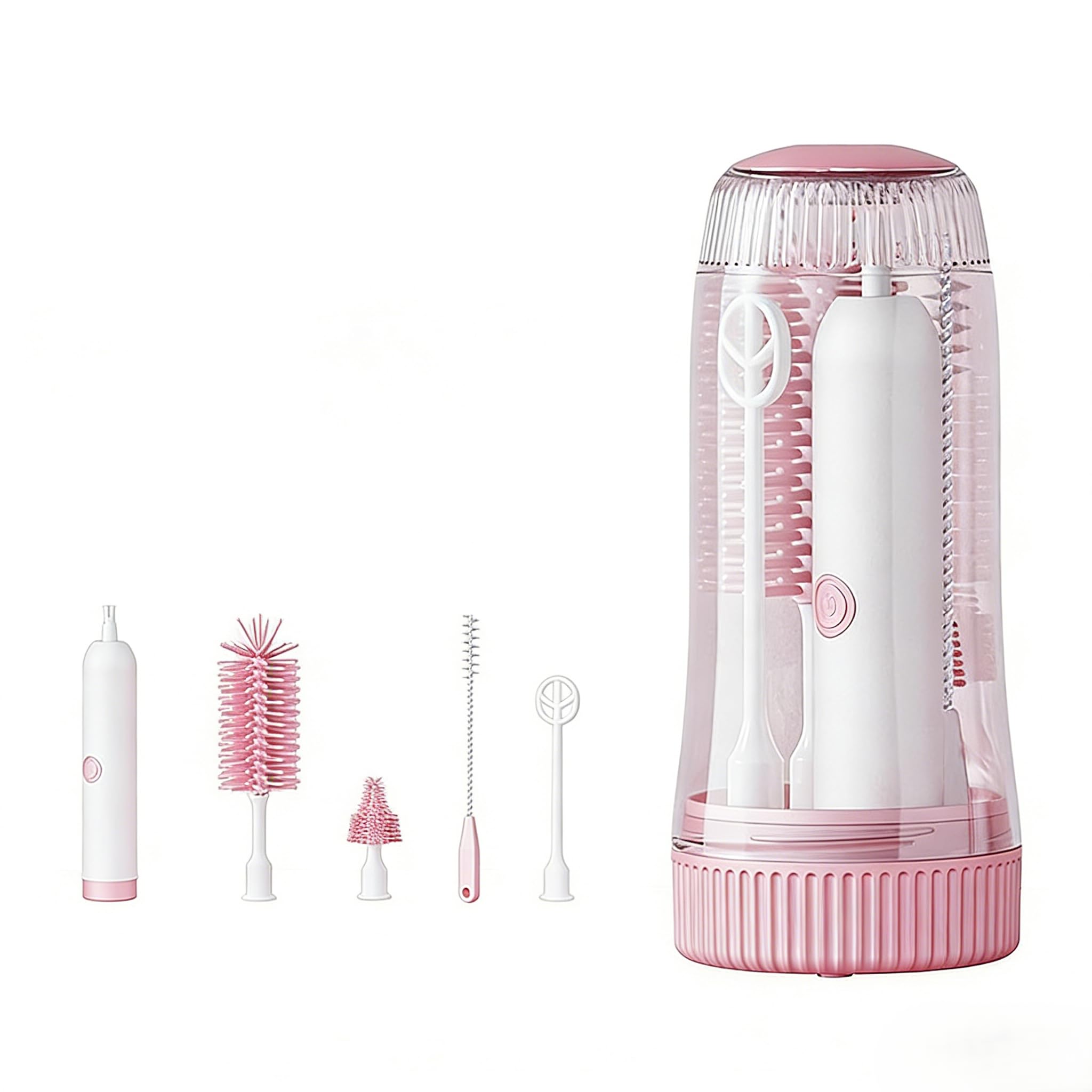 WHNL Portable 7-in-1 Electric Silicone Bottle Brush Set in Blush with UV Light USB Charging