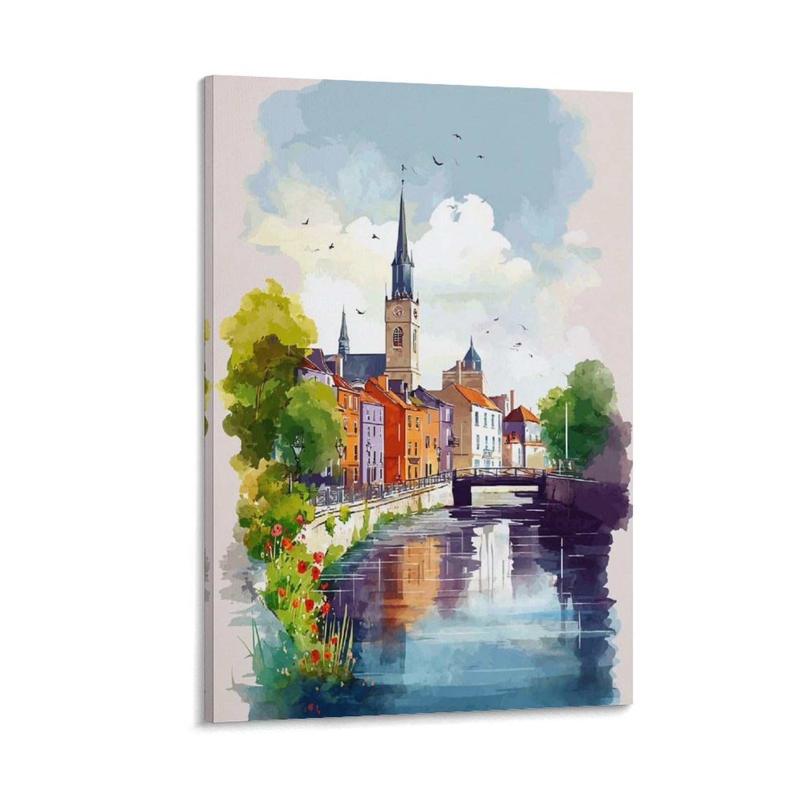 Dublin Ireland 08x12inch(20x30cm) Vintage Watercolor Canvas Wall Art