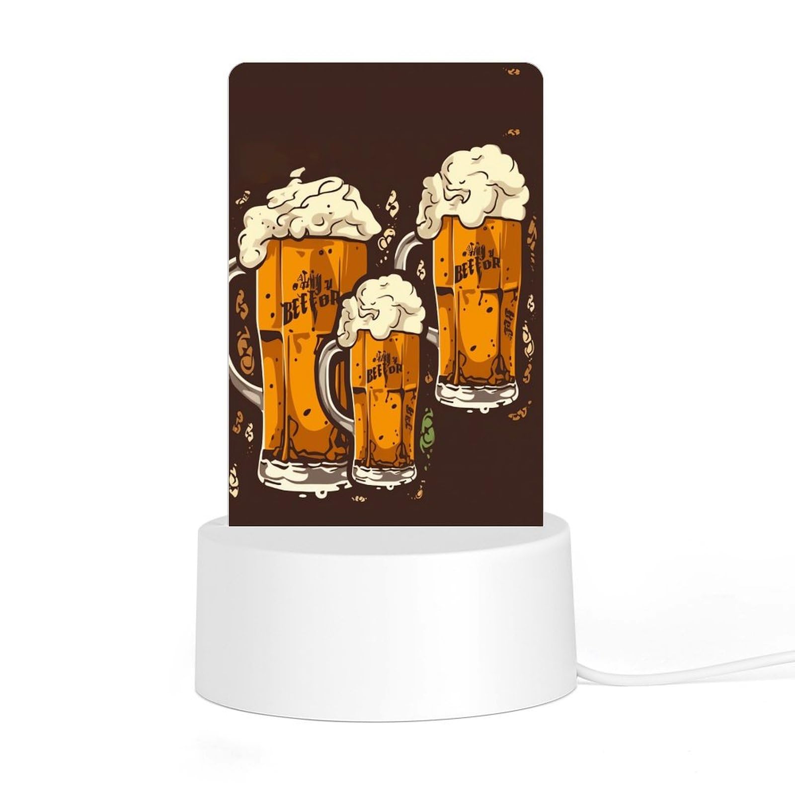 JTREHY Acrylic Night Light with Base, Beer Printed Desktop Night Light LED Bedside Night Light for Bedroom, Bathroom, Corridor, Holiday Gift