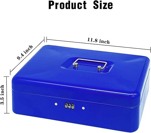 Miniatura 2 de Caja de efectivo de acero con cerradura de combinación, organizador de dinero pequeño de metal con bandeja de dinero extraíble, caja de