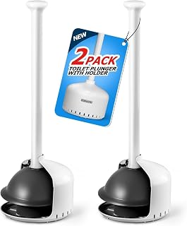 FORASTO 2Pack Toilet Plunger with Holder - Heavy Duty Bathroom Tools - Amazon product rated Grade A