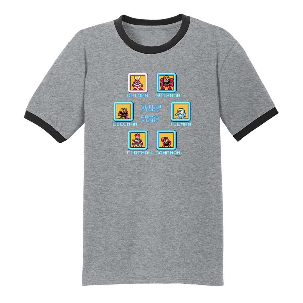 Pop ThreadsMegaman Classic Stage Select Vintage Graphic Tee Mega Man Video Game T Shirt