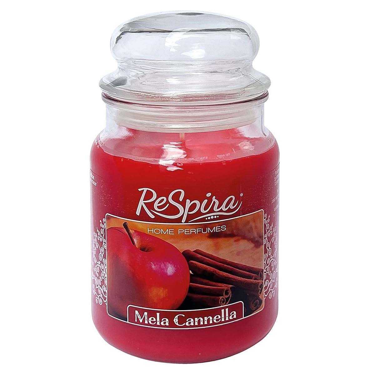 Candela Profumata in Giara Grande di Vetro con Coperchio, Stoppino in Cotone, Durata combustione fino a 130 Ore,Made in Italy (1 Pz, MELA CANNELLA)