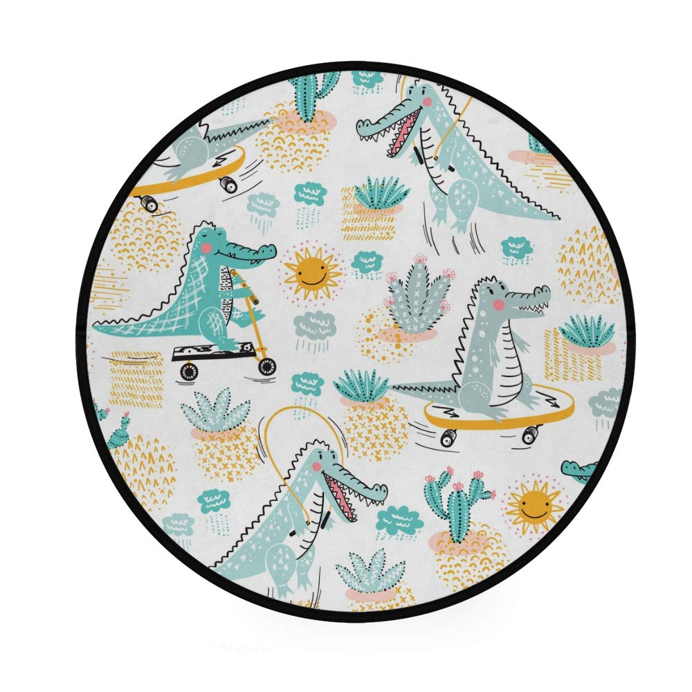 Tapis paillasson rond antidérapant absorbant salon cuisine motif alligator cactus animaux