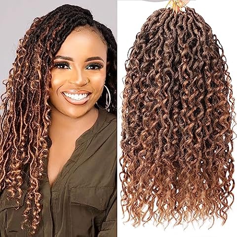 Goddess Locs Crochet Hair 14 Inch T30, 6 Packs River Locs Crochet Hair, Ombre Brown Bohemian Locs Crochet Hair for Women, Boho Hippie Crochet Braids Hair Extension with Curly Ends Cover