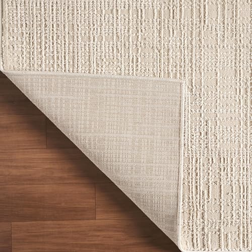 Image of Abani Beige Area Rug - 5'3 inch x 7'7 inch - Living Room & Bedroom - Textured Stripe Weave Design - Indoor Use - Easy to Clean, Stain Resistant, Non-Shedding - Neutral Collection