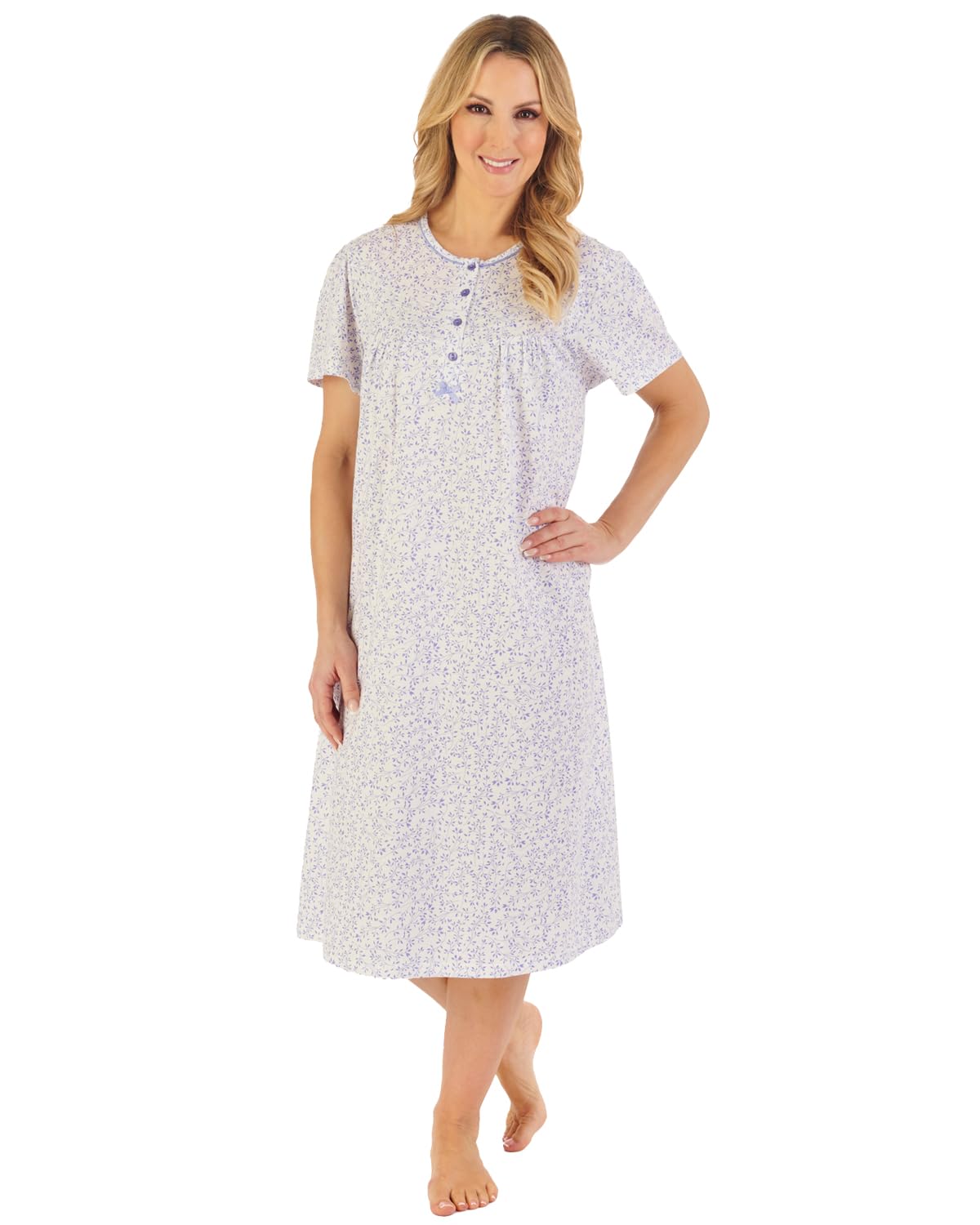 Slenderella Galium Short Sleeve Cotton Jersey 42 Inch Nightdress (20/22, blue)