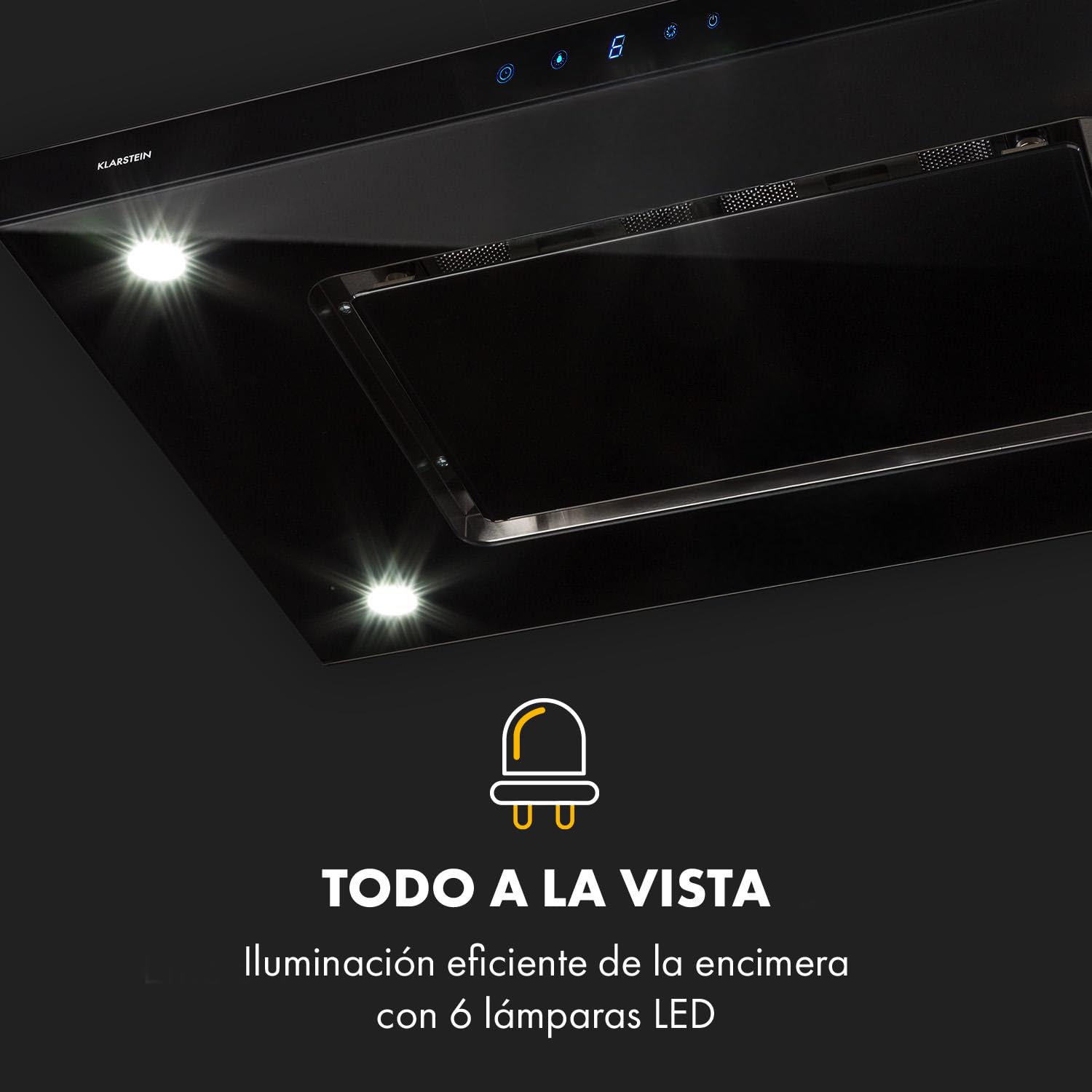 Klarstein Valeria Campana Isla - 230W, hasta 642 m³/h, 3 niveles de potencia, luz LED, panel táctil, vidrio, acero inoxidable, eficiente, PureAmbience Concept, plateado