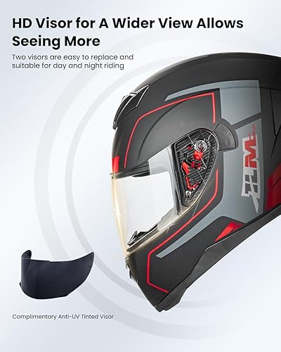 Miniatura 2 de ILM Casco de Motocicleta de Cara Completa para Motocross y Bicicleta de Calle Certificado DOT con 2 Viseras Modelo-317 (Rojo Negro, L)