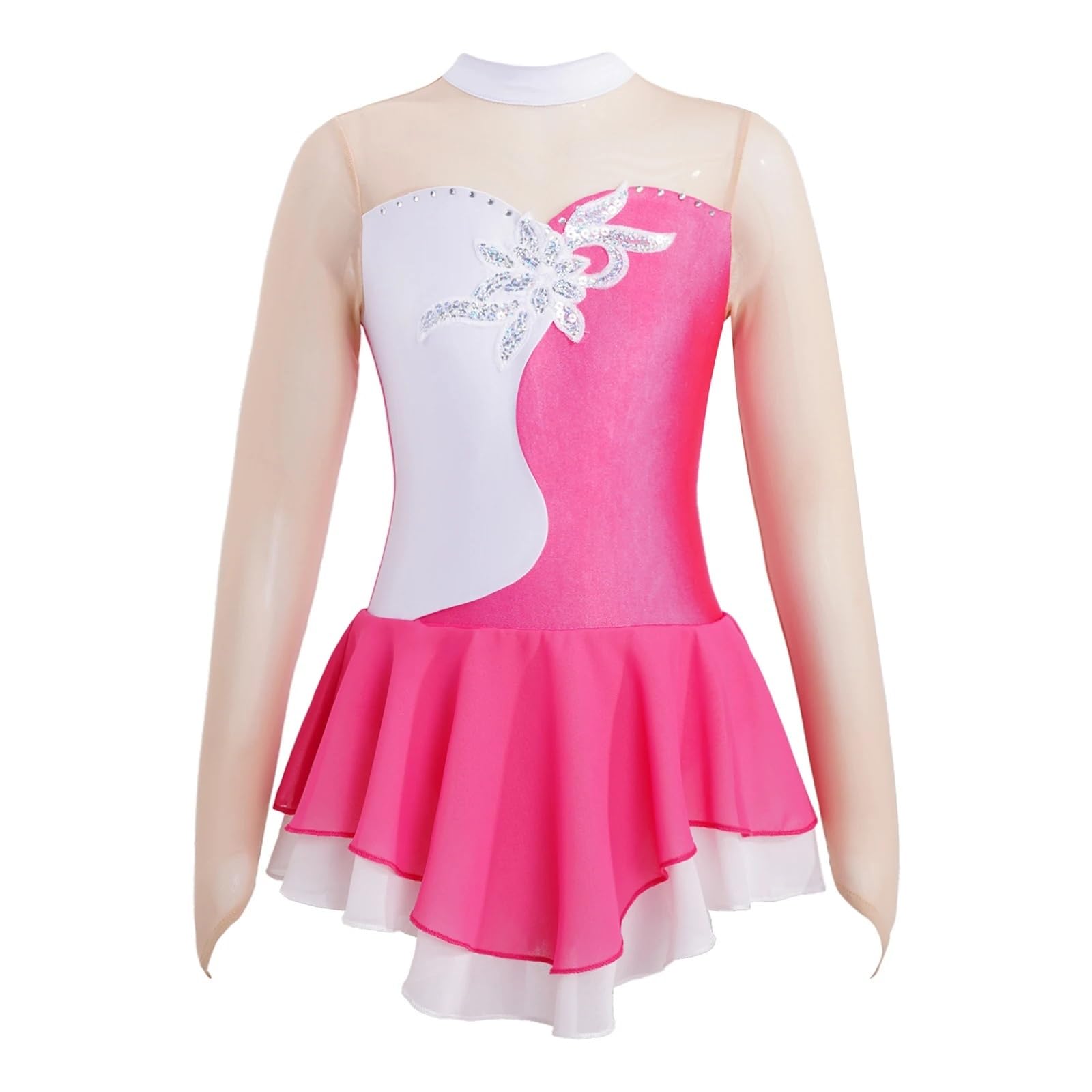 Gymnastikanzug Mädchen Strass Eiskunstlauf Kleid Mädchen Ballett Gymnastik Trikot Langarm Bühne Leistung Wettbewerb Tanz Kostüm(Black,16)