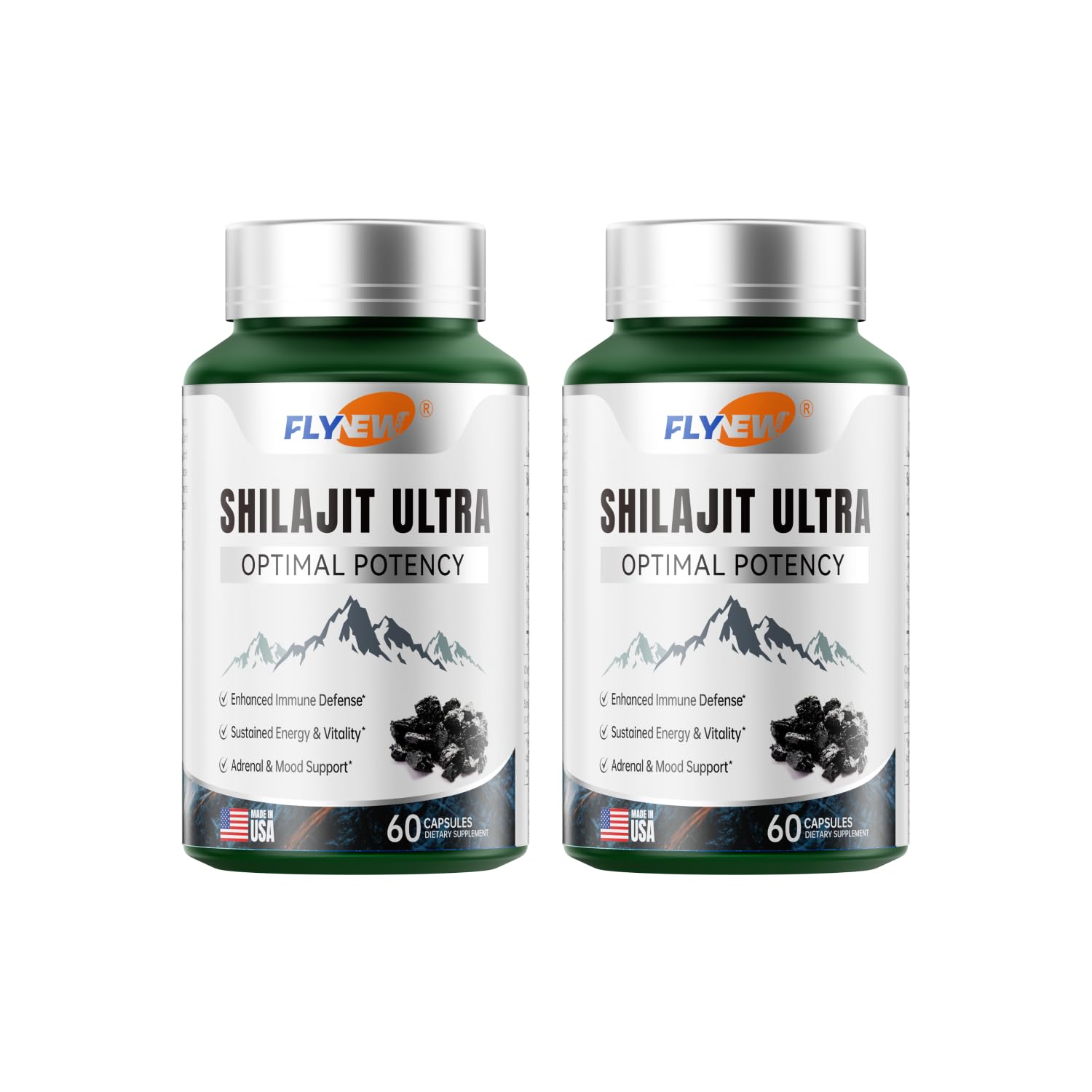 Shilajit for Men Women, Shilajit with Naturally Fulvic Acid & L-Arginine, Himalayan Shilajits for Extra Power, Stamina & Immune Support, Non-GMO, Made in USA, 2 Pack, 60 Capsules Per Bottle