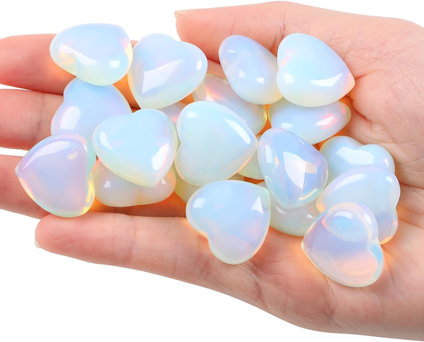 XIANNVXI 10 Pcs Opalite Crystals Heart Opal Crystals Gemstones Set Polished Love Reiki Palm Pocket Opal Opalite Stones for Beginners