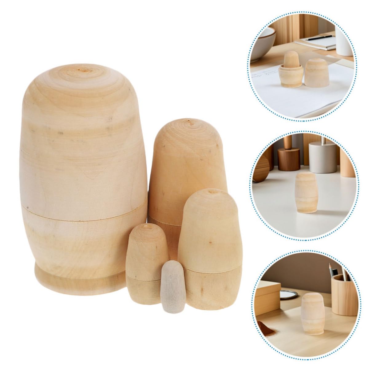 Muñecas Rusas de Madera sin Pintar 5 Capas Estructura Anidada para Manualidades Creativas y Almacenamiento Compacto Adecuado para Fiestas y Regalos