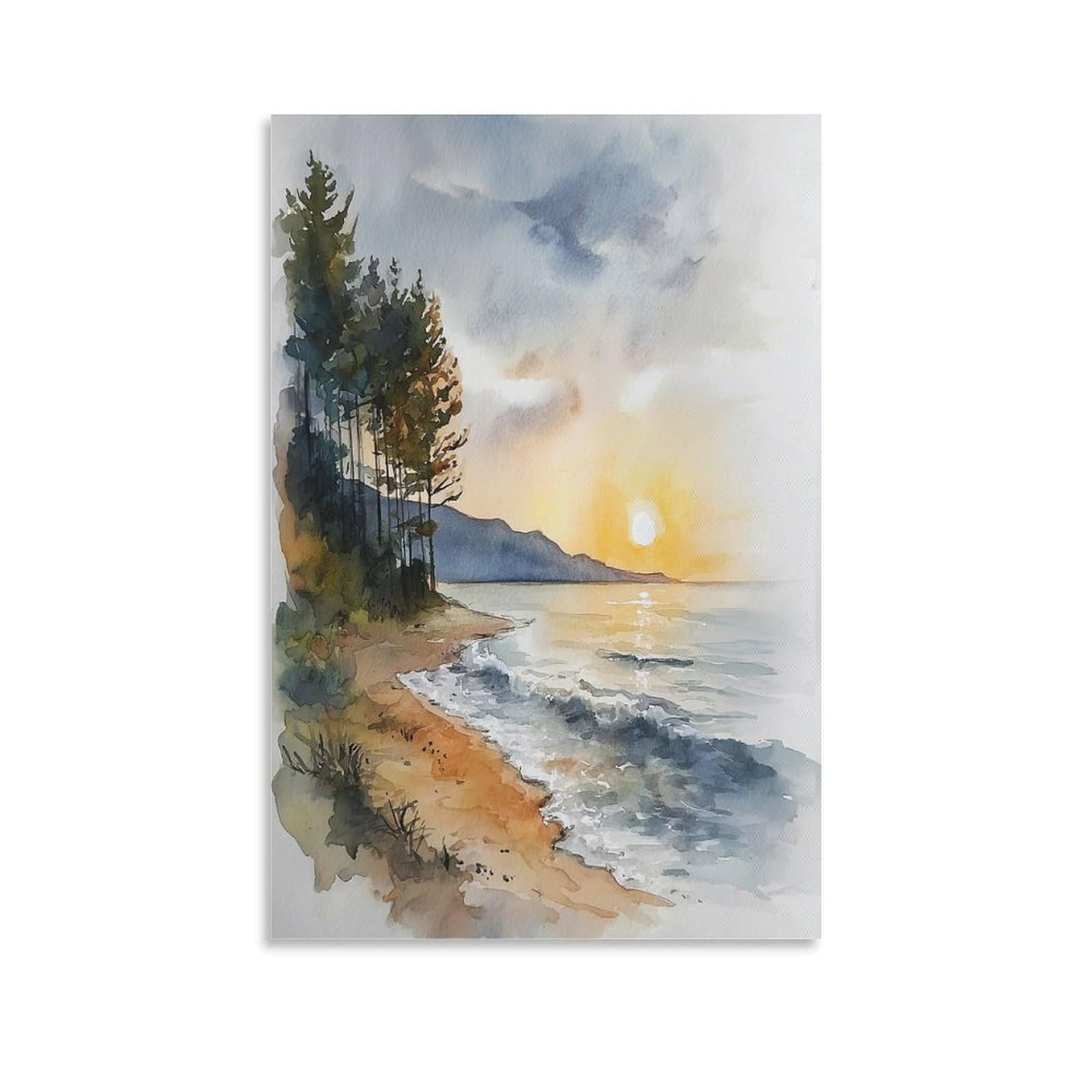 XWYMXZ Lake Michigan World Famous Lakes 20x30inch(50x75cm) Vintage Travel Poster Watercolor Canvas Art