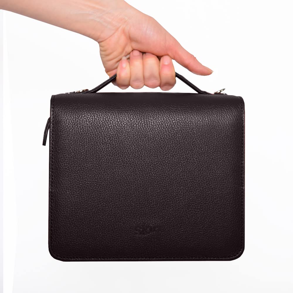 SartoriusSKIN Tasche PURO aus Nappaleder in Gr. L in Kaffee-braun, Buchhüllen-Tasche mit Buchstütze und Tragegurt