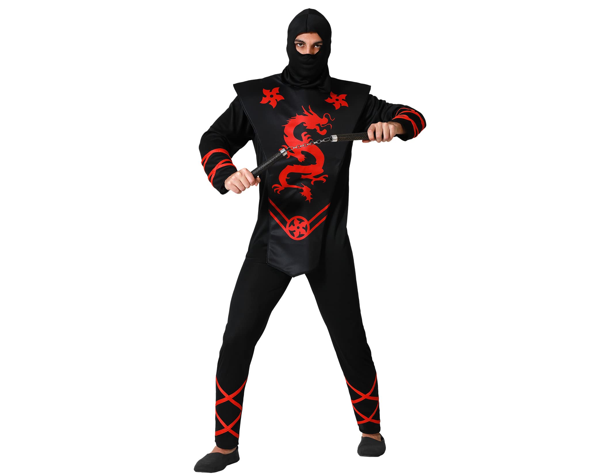 Atosa Disfraz Completo Ninja Hombre Adulto Negro Con Detalles En Rojo Asesino Sigiloso Dragón Japonés Chino Para Carnaval Halloween
