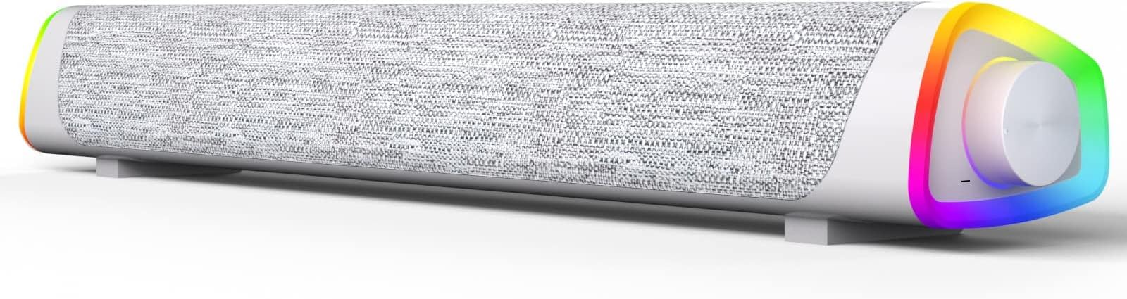 Computer Speakers, Wired USB-Powered Bluetooth V5.3 PC Sound Bar, Colorful RGB Lights with Switch Button, Surround Sound Portable Computer SoundBar Speaker for Desktop Laptop Phone(Greyï¼‰