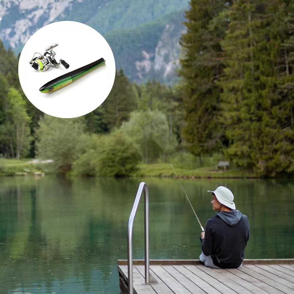 Canne à Pêche Télescopique Mini Stylo Poisson avec Moulinet Réglable Eau Salée Douce Voyage