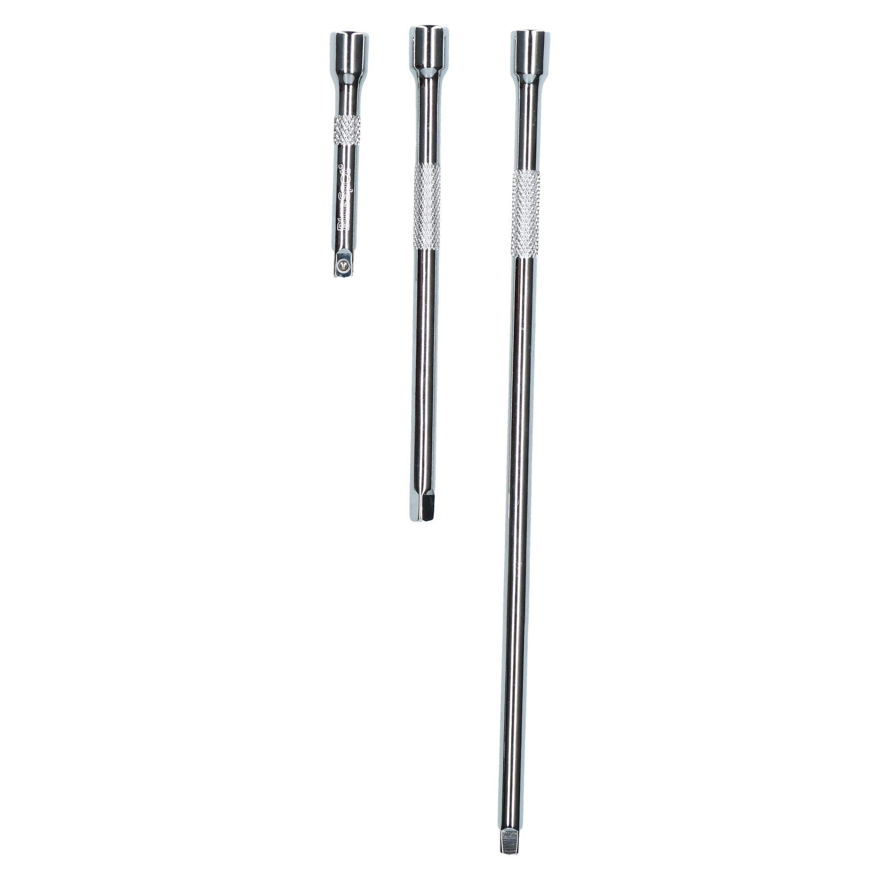 AB Tools 3pc 1/4" Drive Straight Socket Ratchet Extension Bar Set 75mm 125mm 250mm