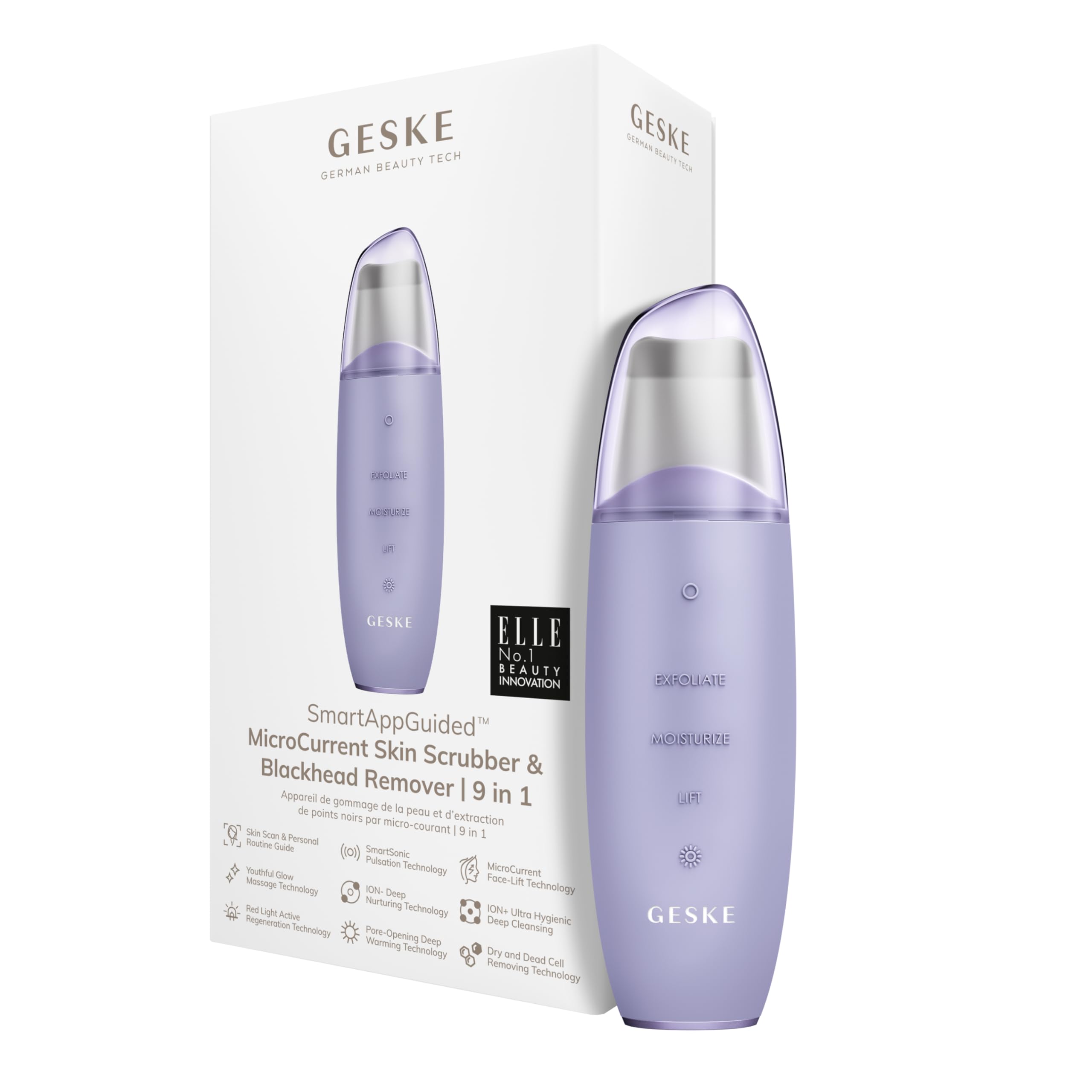 GESKE | SmartAppGuided™ MicroCurrent Skin Scrubber & Blackhead Remover | 9 in 1 | Skin Care Tools | Face Cleansing | Anti-Aging & Cleansing | Pro Face Lift | Blackhead Extraction