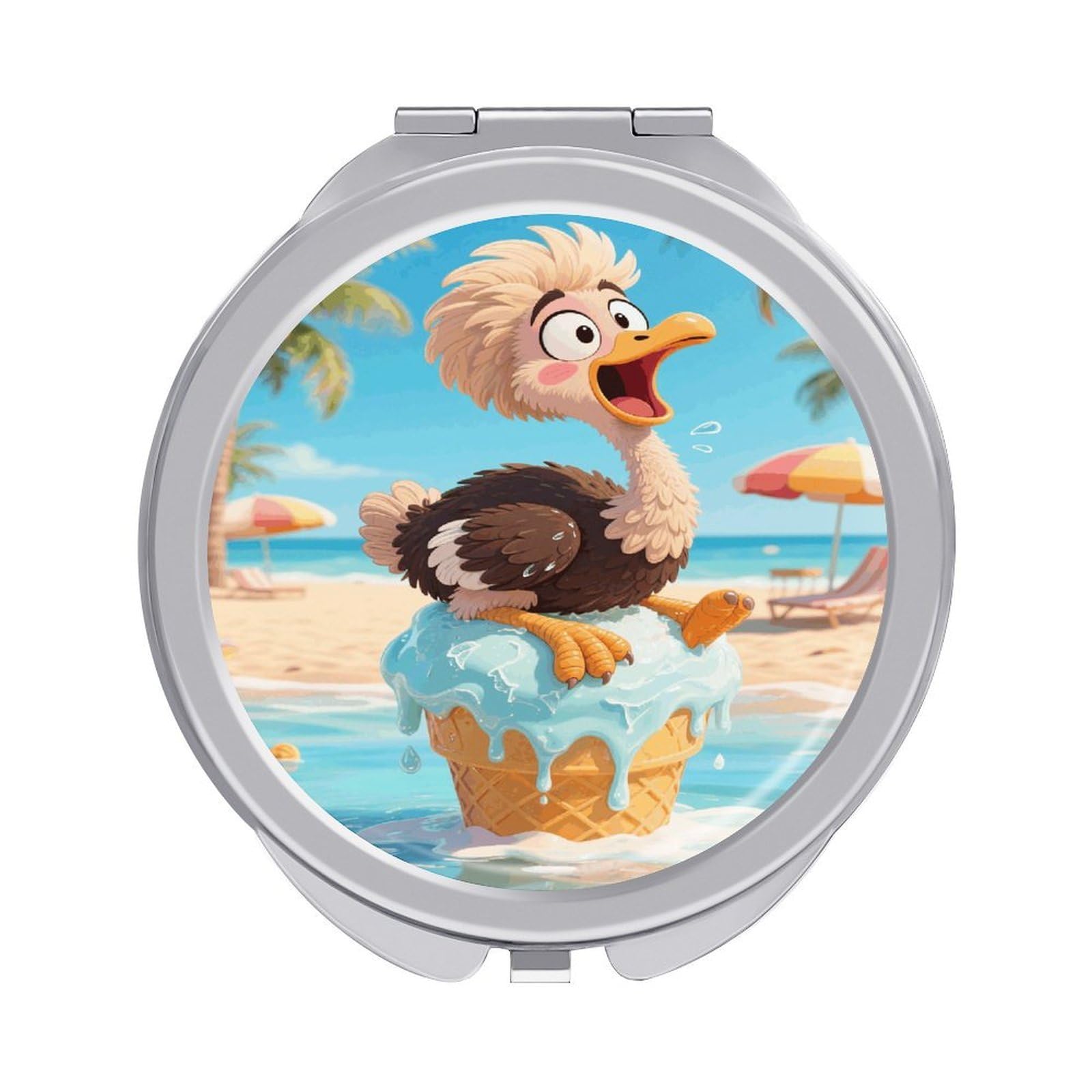 VstaDank Funny Ostrich Makeup Mirror Beautiful Compact Makeup Mirror Silver Mirrors Surface Folding Makeups Lightweight Travel Makeups Mirrors for Suitable Handbag and Purses
