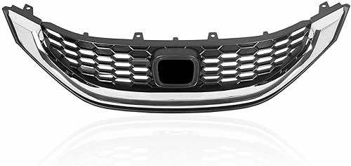 Rejilla de parachoques delantero para Honda Civic Sedan 2013 2014 2015 de 4 puertas, color negro con moldura cromada, parte de repuesto de parrilla