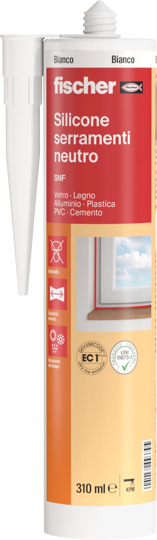 Fischer SNF Silicone Sigillante Legno Bianco, Pavimenti e Finestre, Neutro a Basso Modulo, Elastico, per Serramenti, Porte, Infissi, Inodore, Esterno/​Interno, 9379