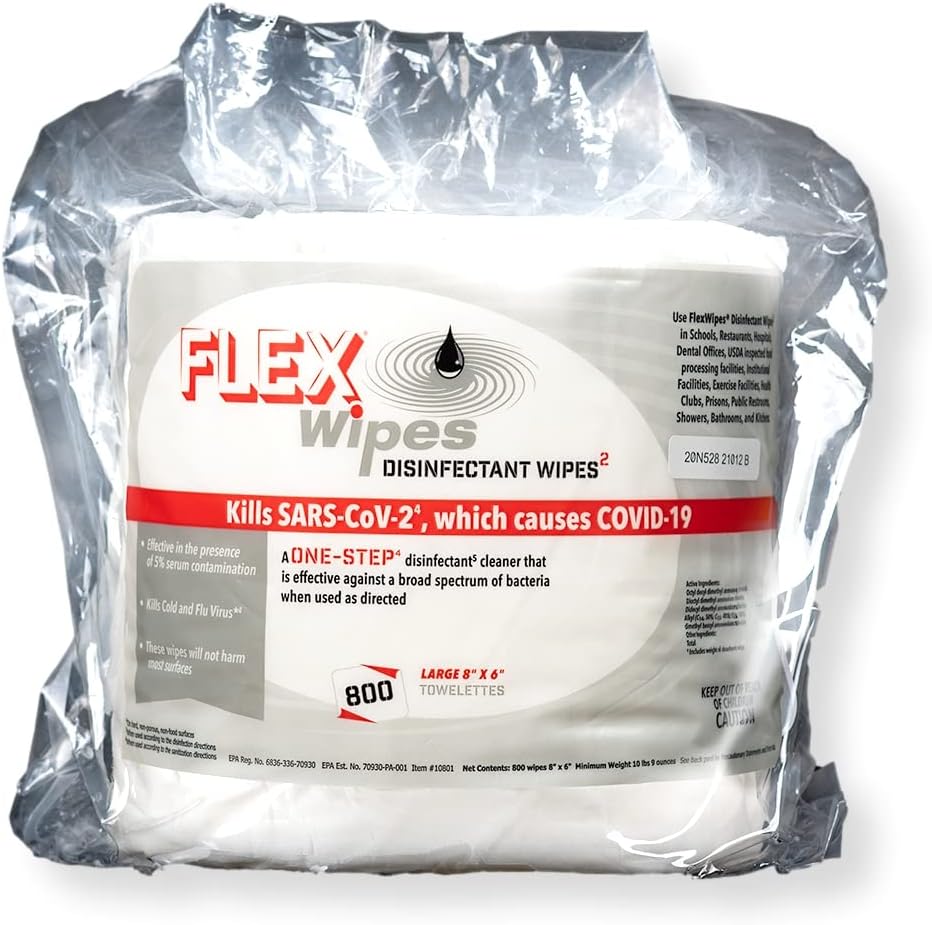 Flex Wipes 10801 Disinfecting Wipes, 2 Rolls Per Case; 8'' x 6'' Wipe in Rolls of 800, 2 Count (Pack of 1)