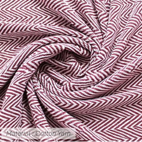 Image of Chevron 60x50 Inch Reversible Cotton Throw Blanket with Tassels| Blanket for Living Room, Sofa, Bed, Chair, Picnic & Used for Gift | Wine Maroon Wide Chevron, Size 150x125 cm