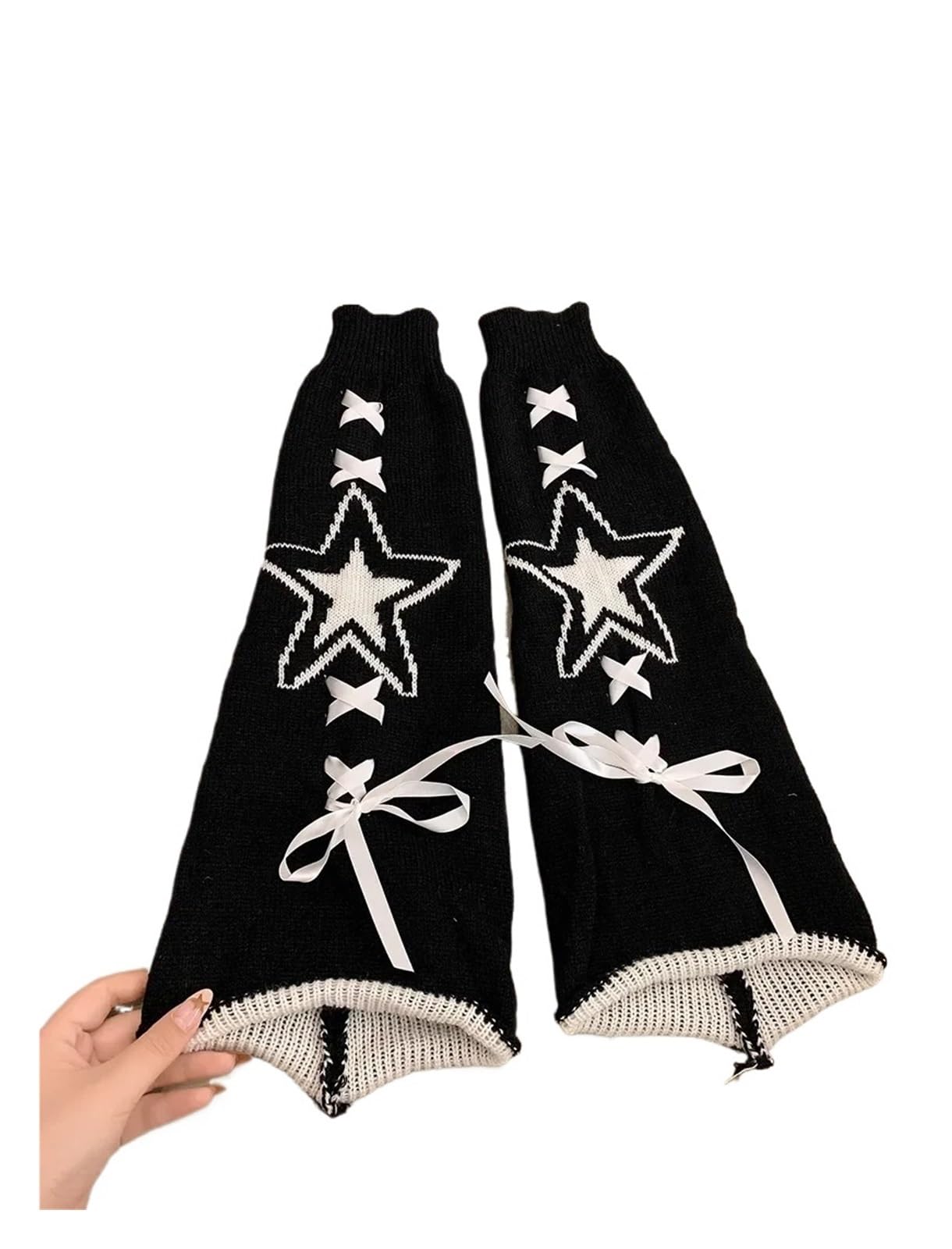 2 Pcs Leg Warmers Autumn JK Lolita Drawstring Five Pointed Star Wide Socks Warm Bow