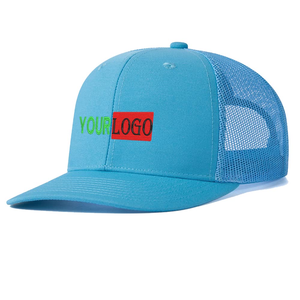 PrimeDealsDay Embroidery Custom Logo Trucker Hats for Men Adjustable Snapback Mesh Cap Outdoors Baseball Dad Cap Light Blue