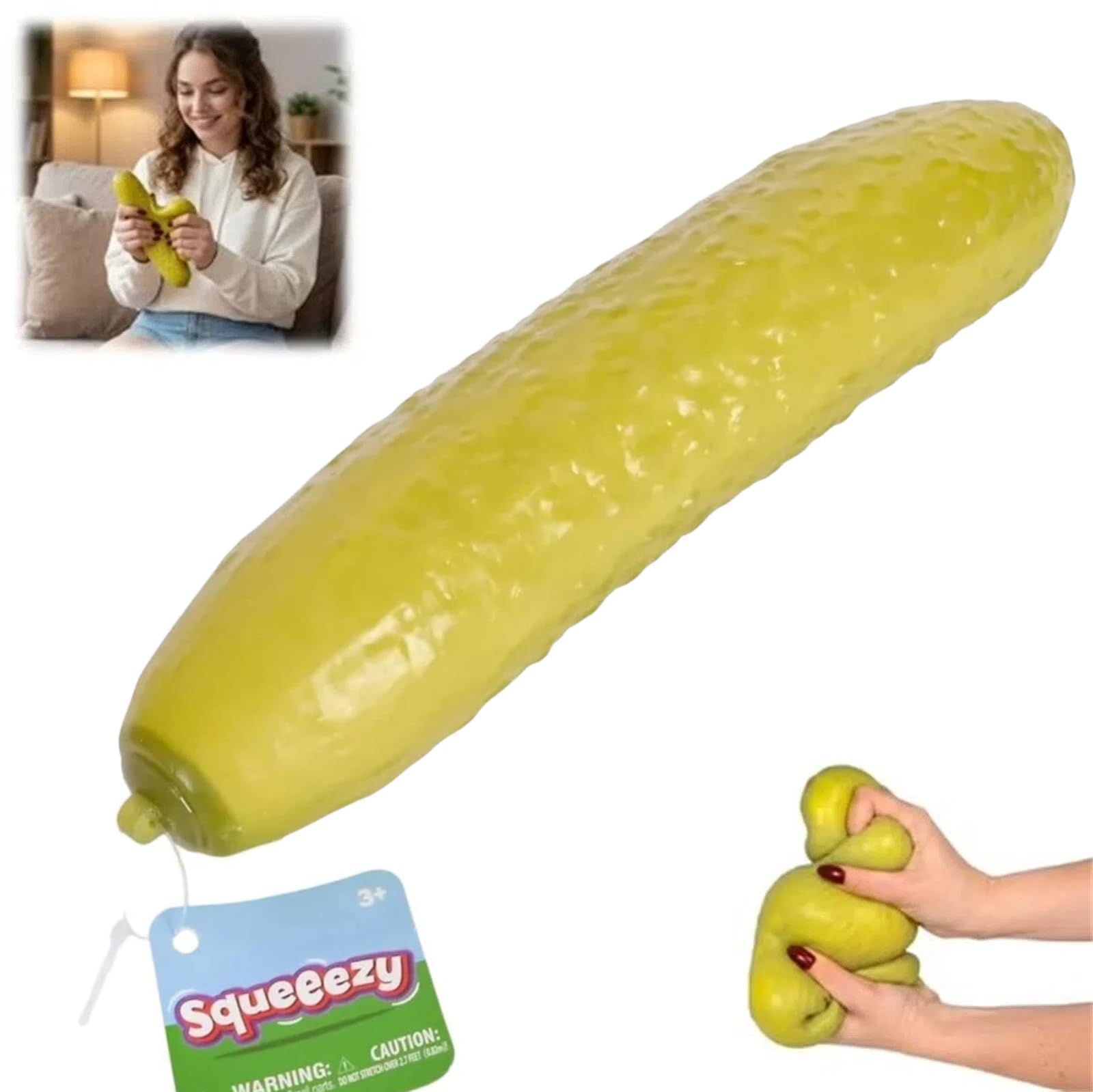 Pickle Squishy, Realistic Pickles Design Texture Stress Ball, Relaxing Squeeze Gadget, Ideal for Office Work Study Classroom Focus & Anxiety Relief (Pickle)