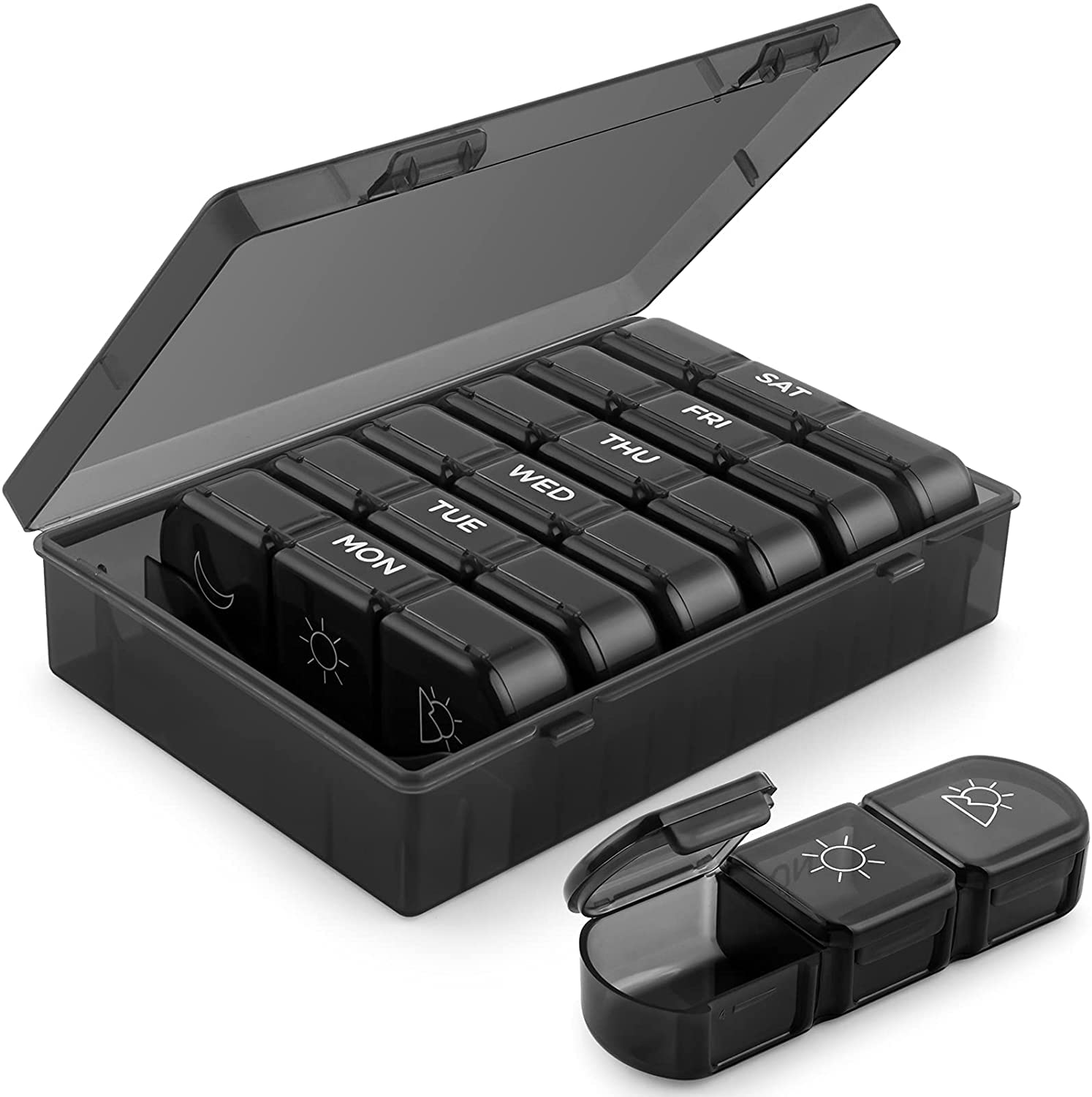 belldial weekly pill organizer 3 times a day, portable travel pill box 7 day with large compartments moisture-proof pill case for vitamin, Medicine, pills, supplements