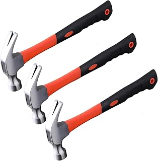 CTrowelpro 3-Pack 16oz Claw Hammers with Fiberglass Anti-Vibration Handles - Forged Steel Rip Claw Framing Hammers