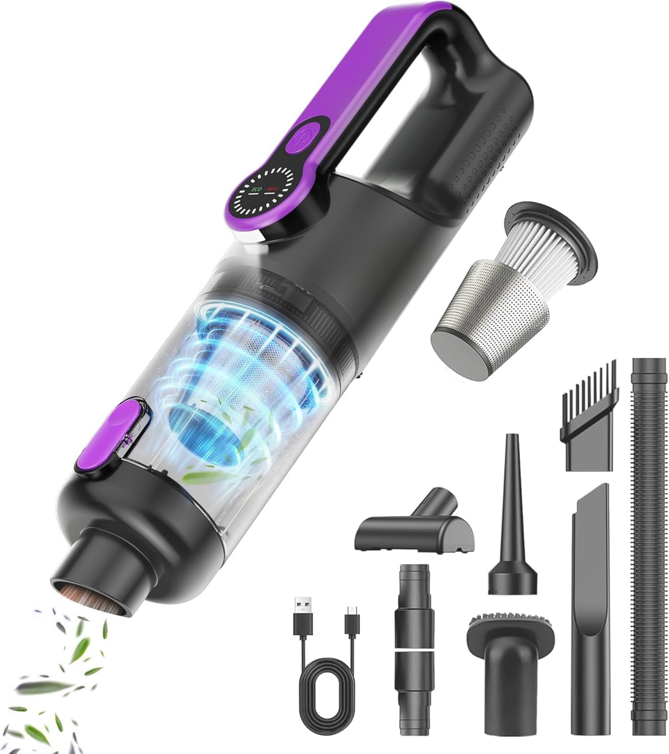 Handstaubsauger, 26000 PA, 4-in-1 (Saugen, Blasen, Pumpen, Aufblasen), leistungsstarker Mini-Staubsauger mit LED-Anzeige, wiederaufladbar, kabellos, für Auto, Auto, Tierhaare, Haushalt, Büro und Küche
