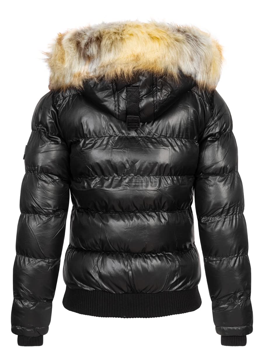 Geographical Norway Bugs Lady - Parka Longue Epaisse Chaude Femme Automne Hiver - Manteau Fin Capuche Fausse Fourure - Blouson Coupe Vent - Doudoune Elegante Femmes (Noir XL)