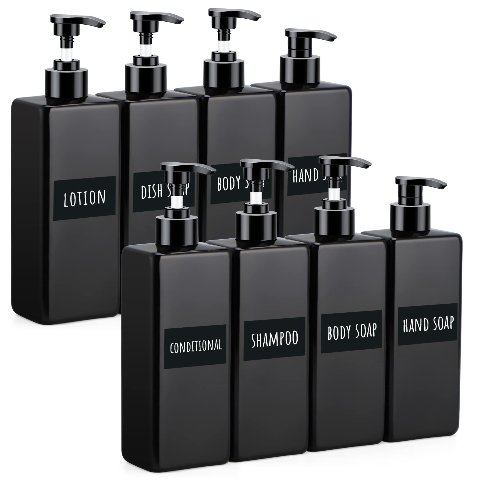 Set Di 8 Dispenser Per Sapone Da 500ml - Flaconi Quadrati Ricaricabili Per Bagno E Cucina | Design Moderno - Foto 7