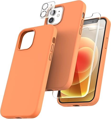 TOCOL Funda 5 en 1 para iPhone 12, para iPhone 12 Pro, con 2 protectores de pantalla + 2 protectores de lente de cámara, funda de silicona a prueba