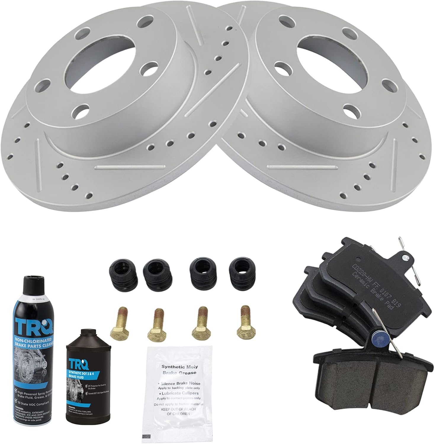 TRQ Rear Performance Brake Pad & Rotor Kit Brake Chemical Kit Brake Pads Brake Rotors Set Ceramic Premium G-Coated Compatible with 1996-2002 Audi A4 Quattro 2002 S4