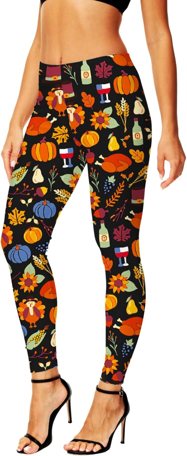 Women's Pumpkin Leggings Thankful Thanksgiving Turkey Pant Funny Fall Harvest Food Holiday Pants XL - Image 2